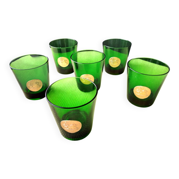6 Verres vintage avec médaillons dorés