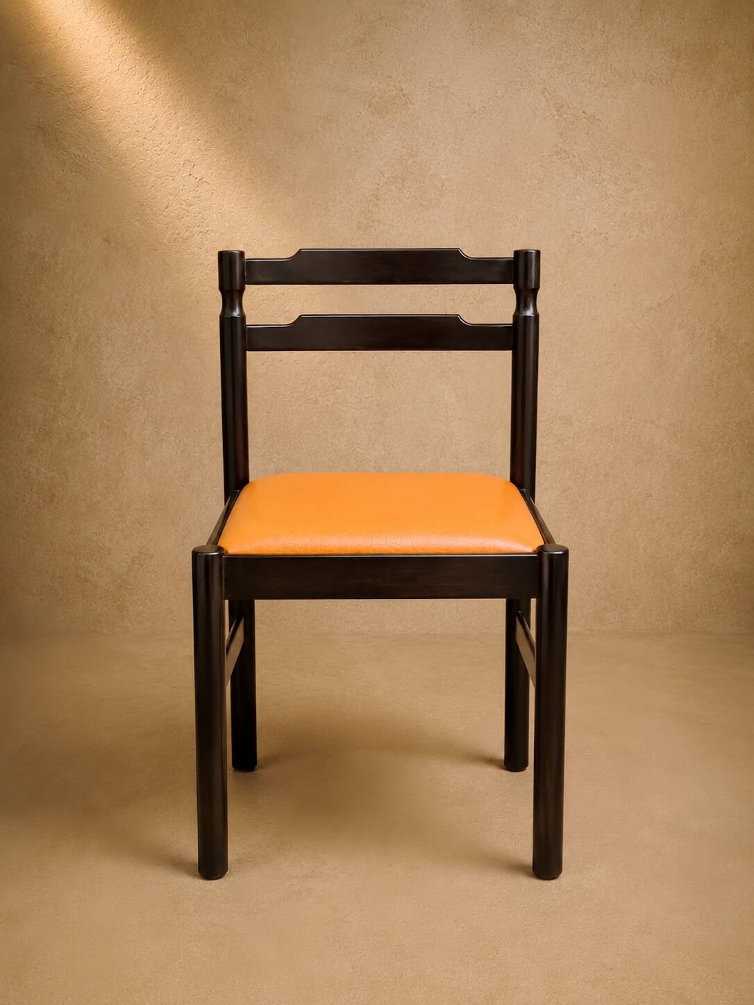 Set of 4 Mid-century beech / faux leather chairs.