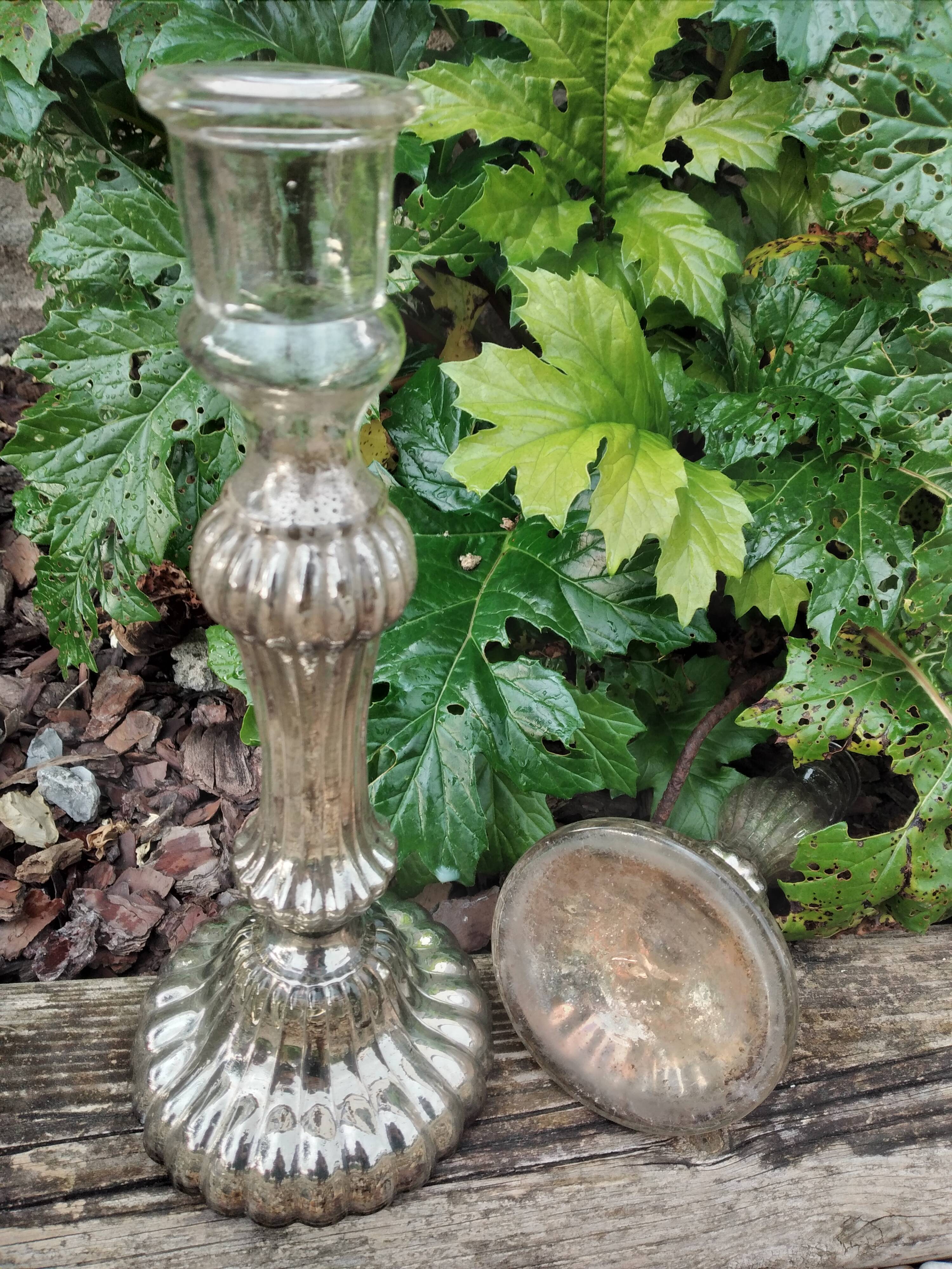 Eglomisé glass candle holders