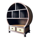 Vintage round cabinet in rattan and acacia
