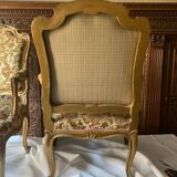 Pair of LOUIS XV style armchairs with gilded and floral tapestry