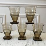 Set of 5 glasses in art deco smoked glass 30s