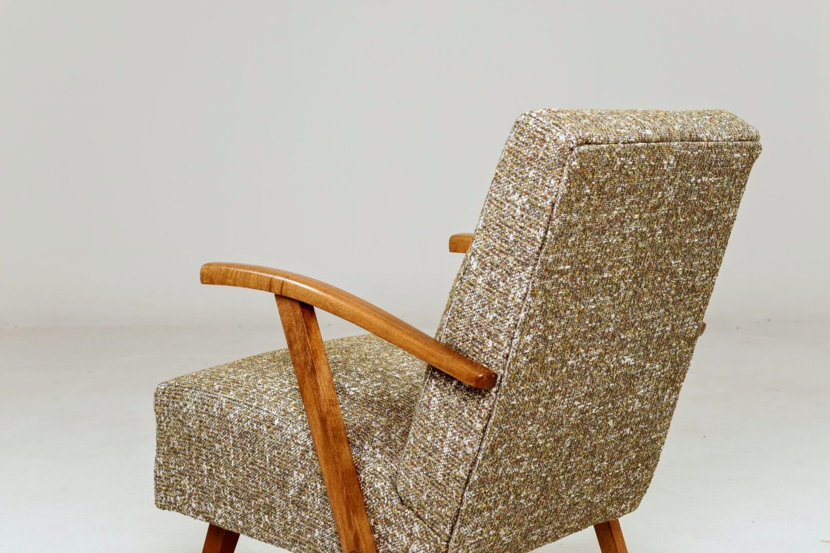 Vintage Lounge Chair Green Pattern Upholstery Refurbished, 1970s.
