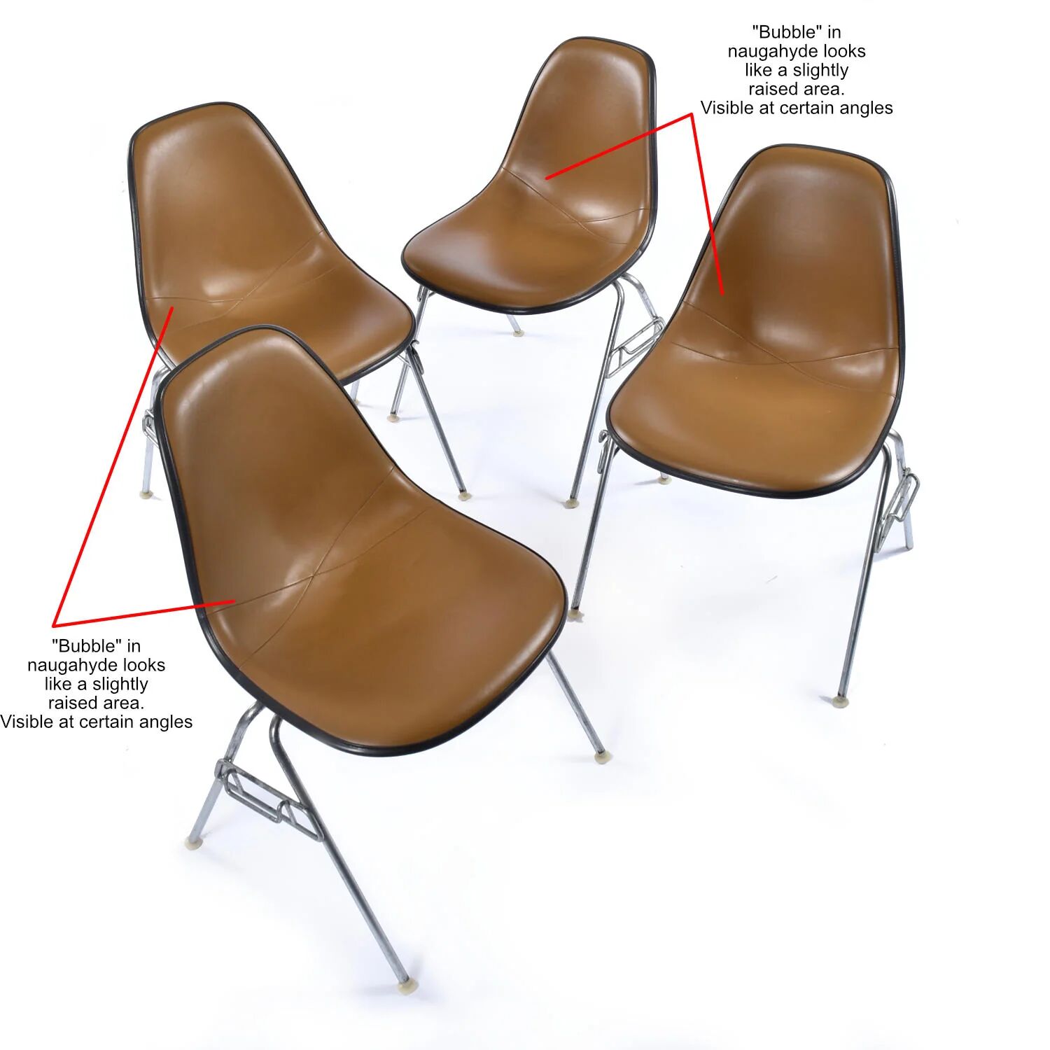 6 Herman Miller Eames stacking shell chairs with brown naugahyde pads
