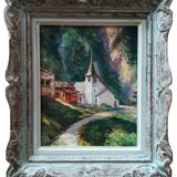Oil on canvas landscape church of RU Rinaldi 20th century