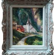 Oil on canvas landscape church of RU Rinaldi 20th century