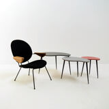 Colourful set of 1950s kidney shaped nesting tables
