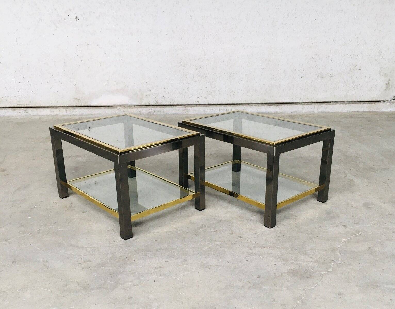Hollywood Regency Two-Tier Sofa End Tables, 1970s, Set of 2