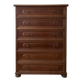 Brown antique-style wooden chest of drawers with 6 drawers.