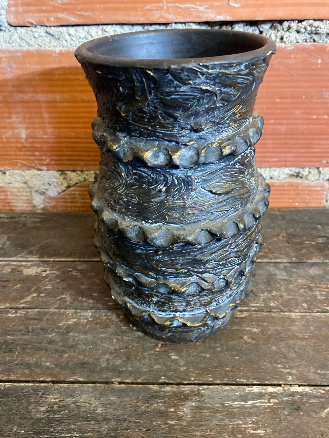 Vintage 1970s Black Ceramic Vase from VALLAURIS #D695