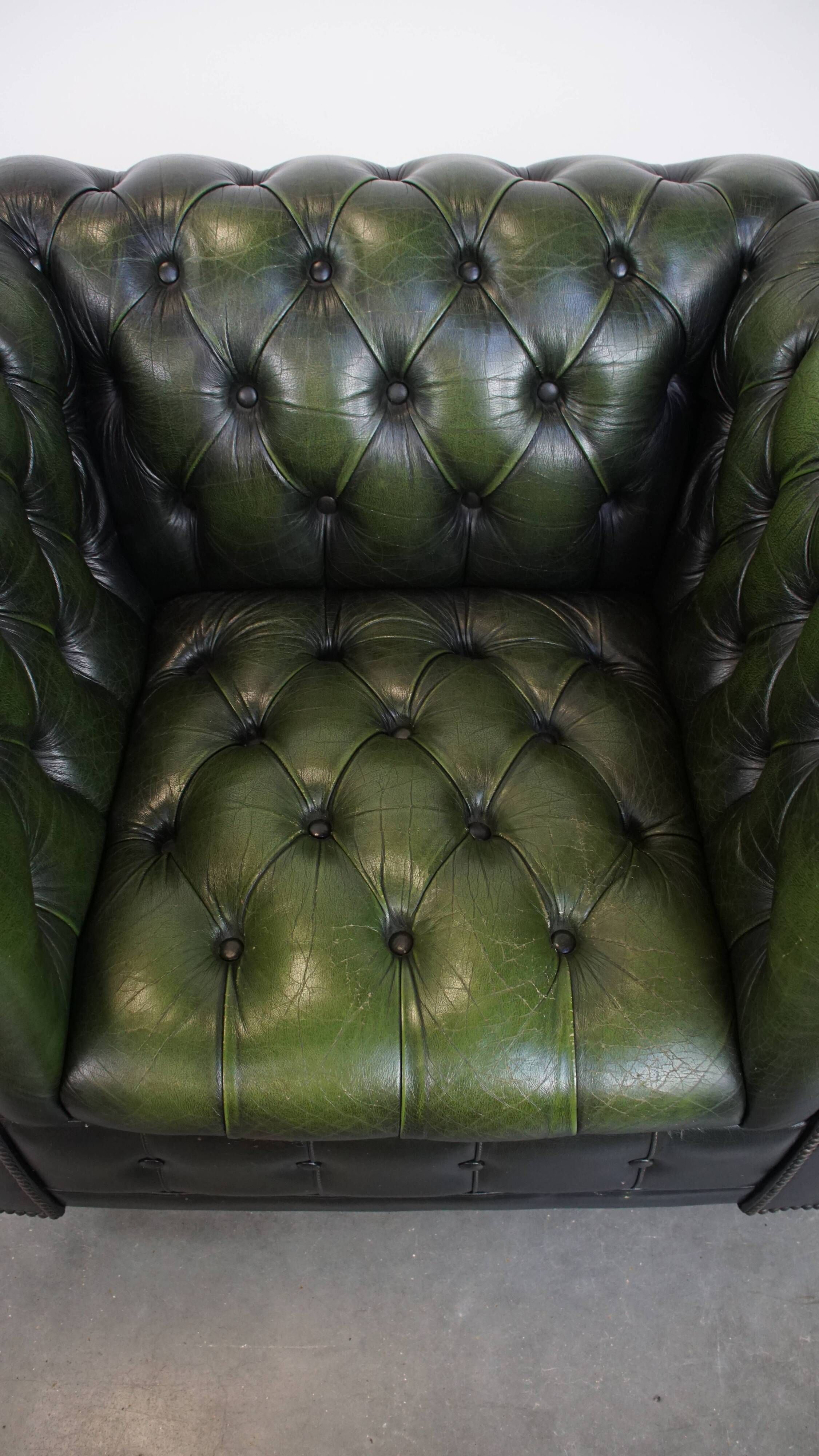 Green English Vintage Chesterfield Club Chair