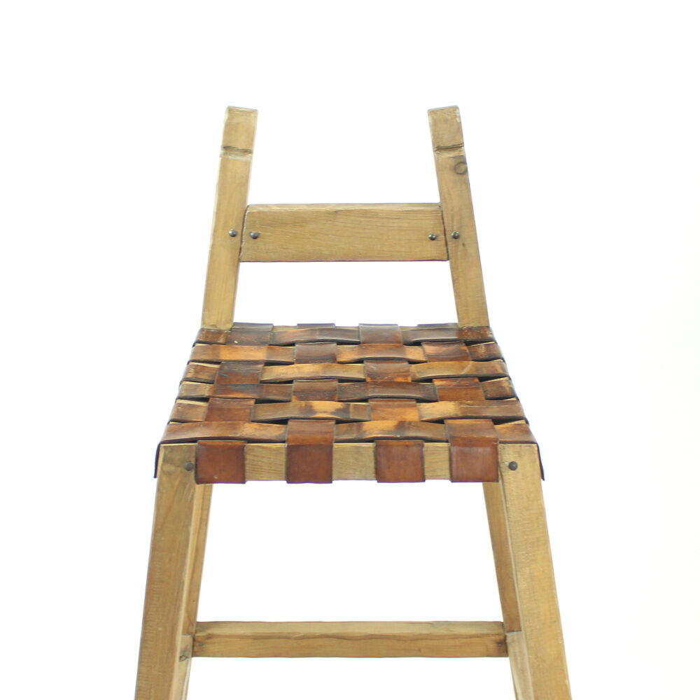 Tabourets de barre de cru en bois et cuir, Tchécoslovaquie années 1950
