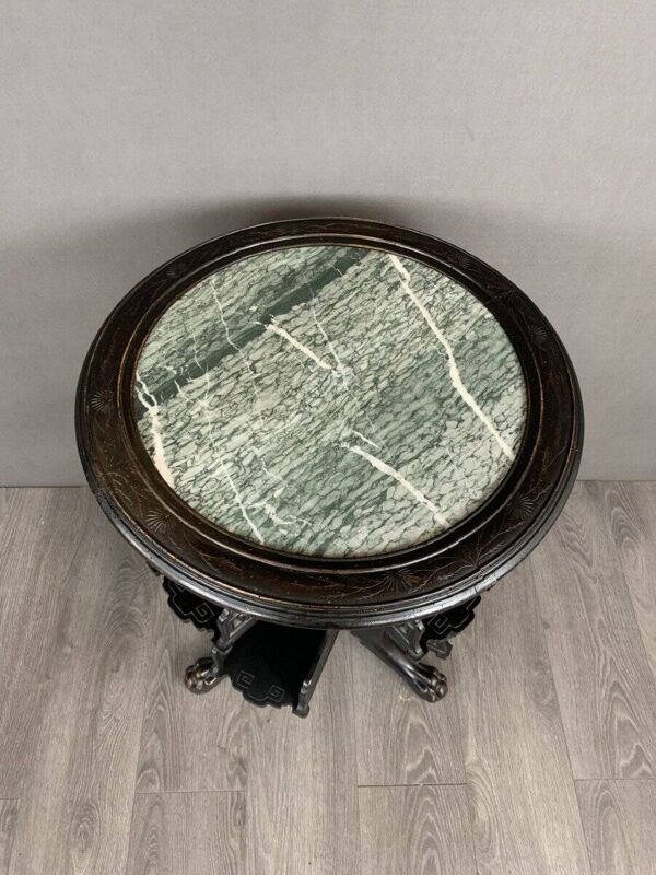 Table d'appint ronde en bois et marbre vert, début XXème siècle