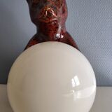 vintage bear lamp in brown ceramic and white opaline globe