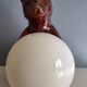vintage bear lamp in brown ceramic and white opaline globe