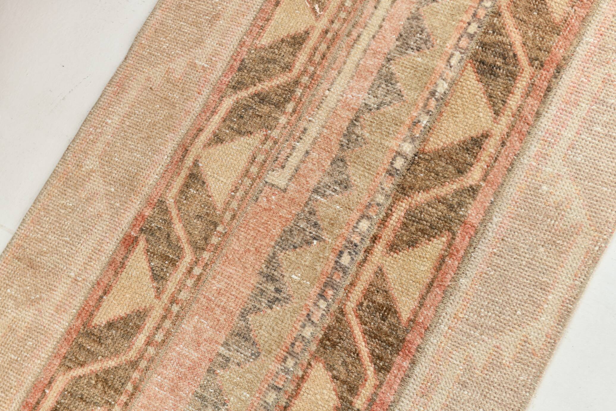Turkish Pale Red & Cream Vintage Runner Rug, 71x378Cm