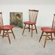 Lot de 3 chaises bois et skaï rougeTacoma par Baumann 1960