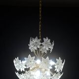 Magnifique lustre Sputnik en verre de Murano blanc orné de fleurs, années 1980