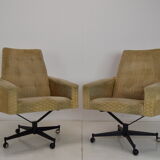 Pair of mid-century swivel armchairs with wheels 1970's