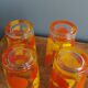 Verres vintage décorated with orange and yellow lemon fruits, Italy.