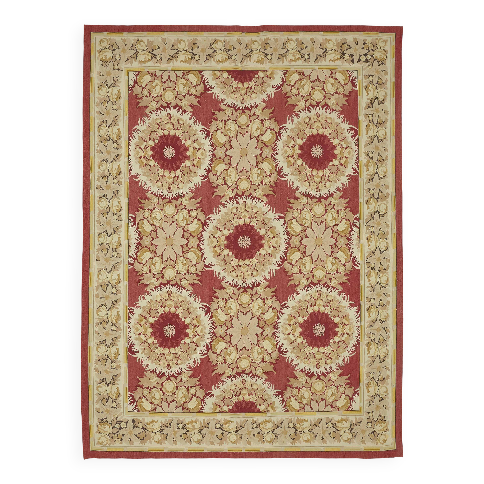 Handmade European Vintage Aubusson Kilim 267 cm x 361 cm