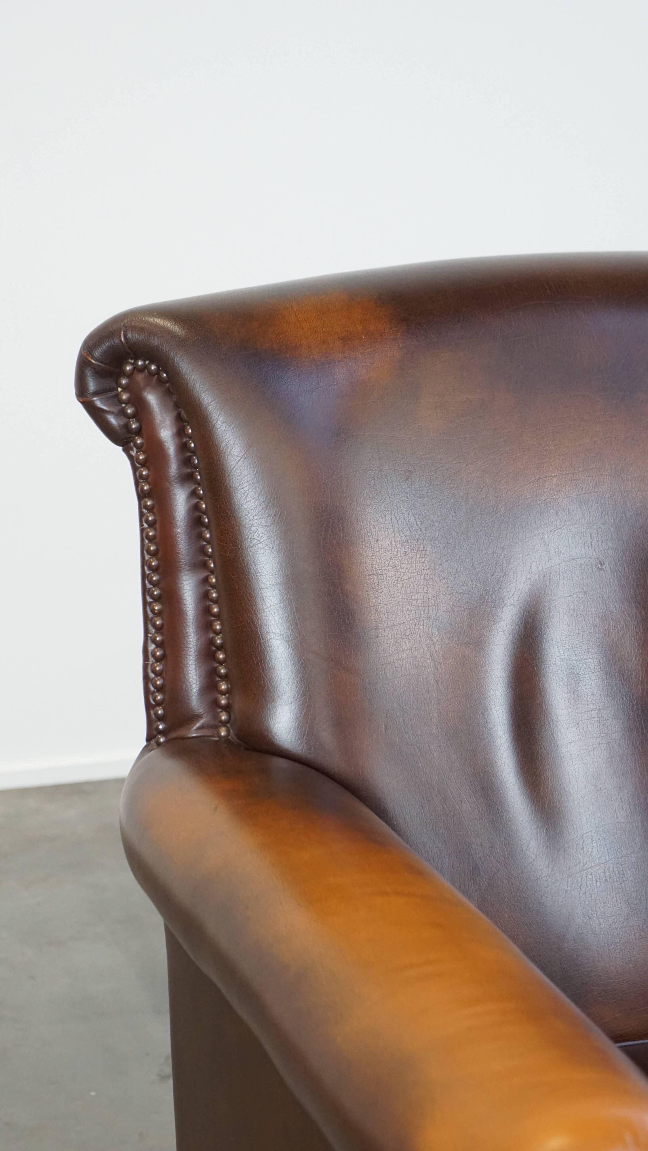 Dark brown cow leather English style armchair