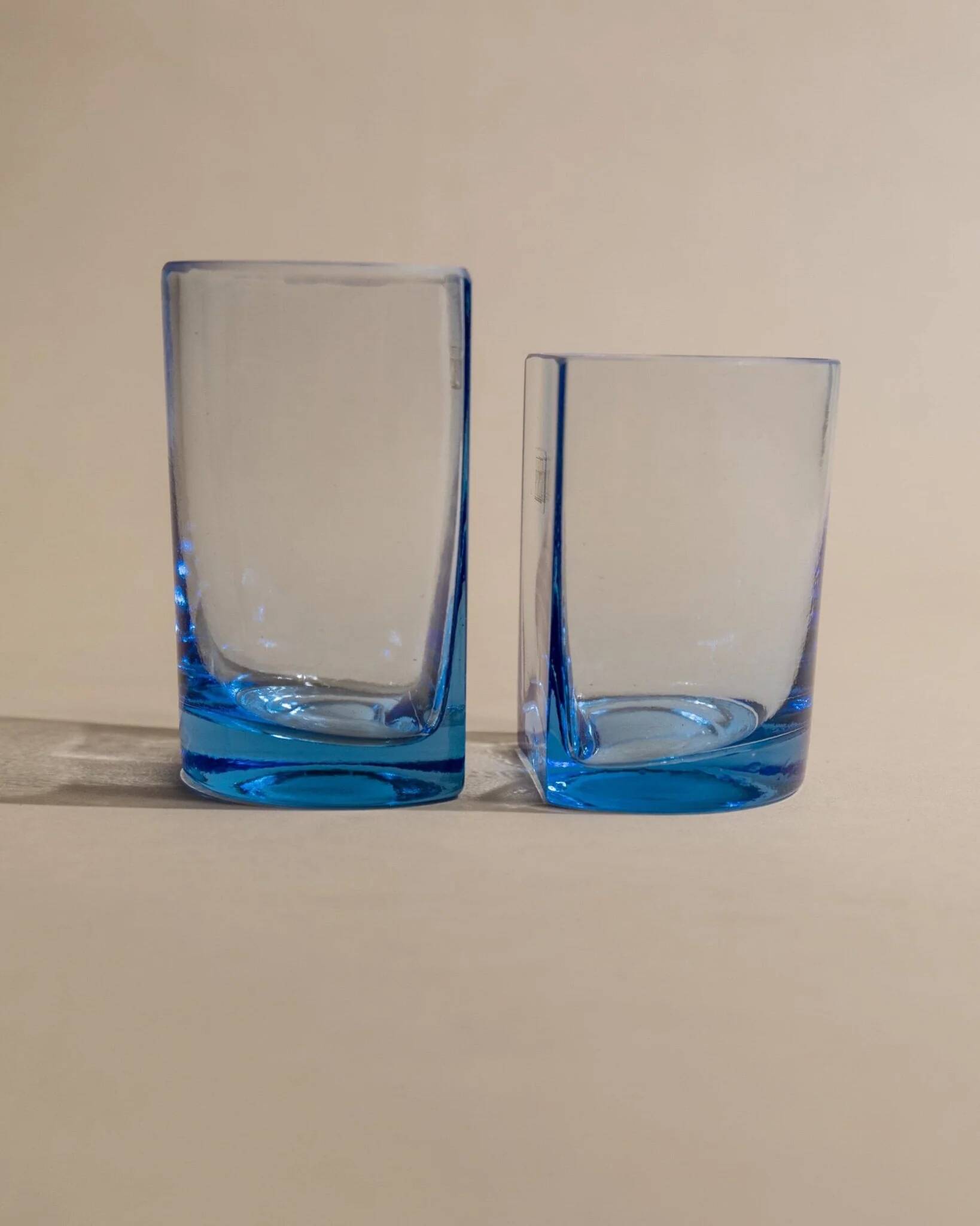 Six Blue Glass Tumblers by Pitti Studio - Vintage Italian Mid-Century Arched Glassware