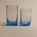 Six Blue Glass Tumblers by Pitti Studio - Vintage Italian Mid-Century Arched Glassware