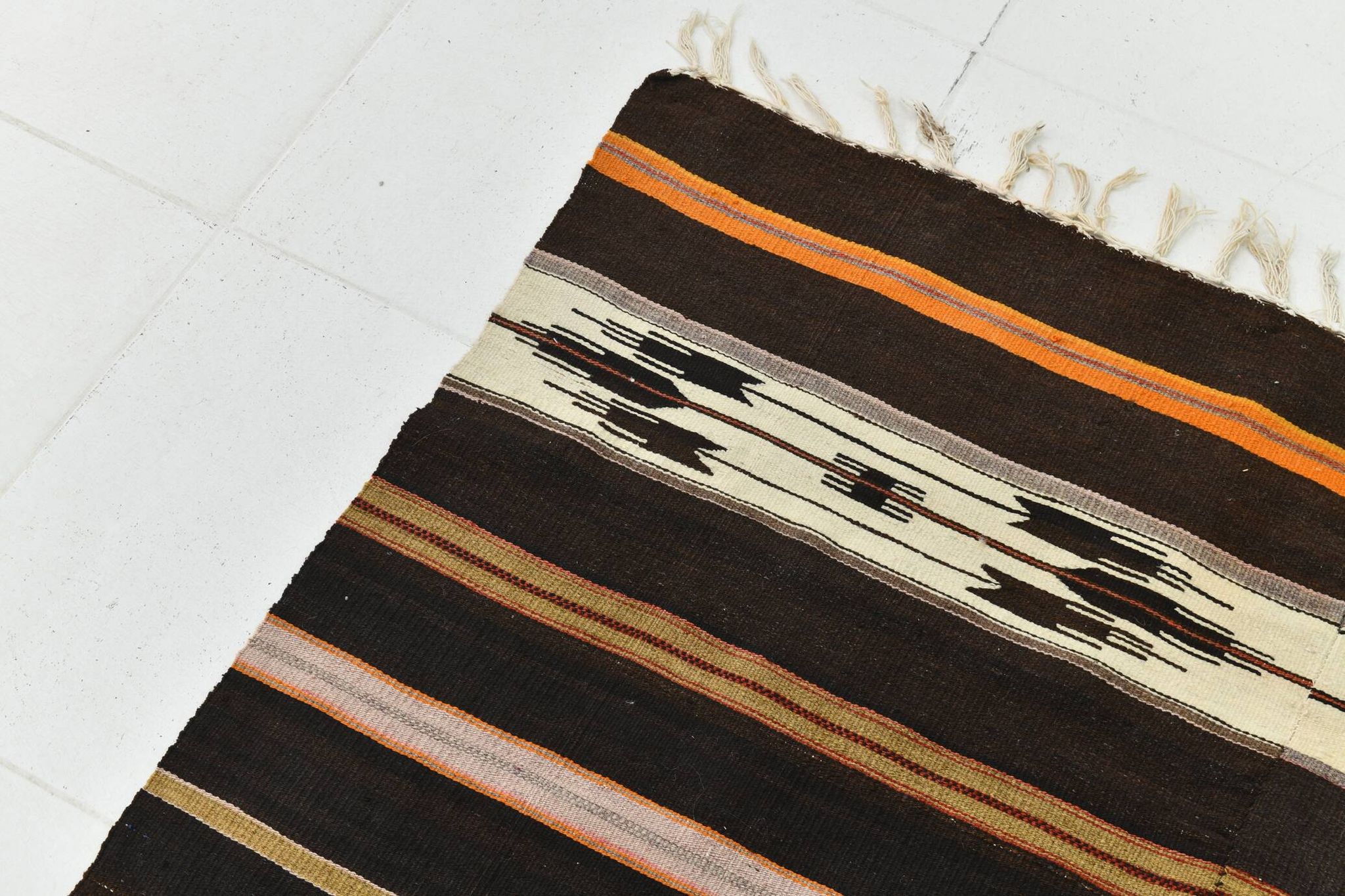 6x10 Dark Brown & Orange Strped Vintage Kilim Rug, 181x305Cm