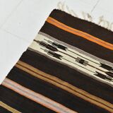 6x10 Dark Brown & Orange Strped Vintage Kilim Rug, 181x305Cm