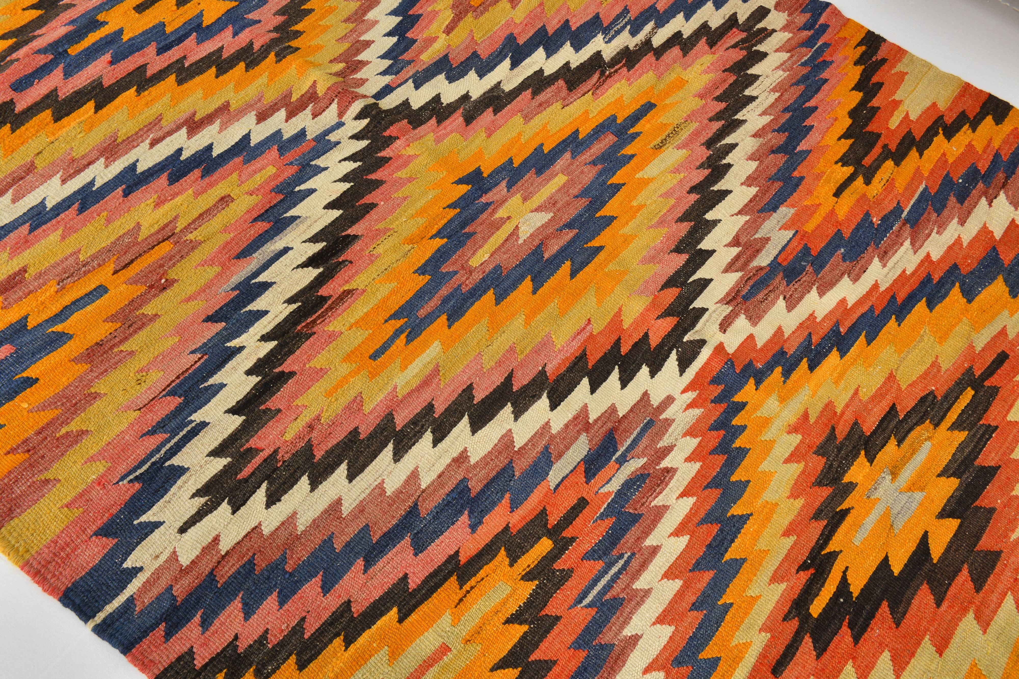 5x6 Turkish Hand Woven Multicolor Kilim Carpet Rug, 160x190 Cm