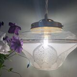 Suspension globe Art Déco en verre dépoli blanc et doré