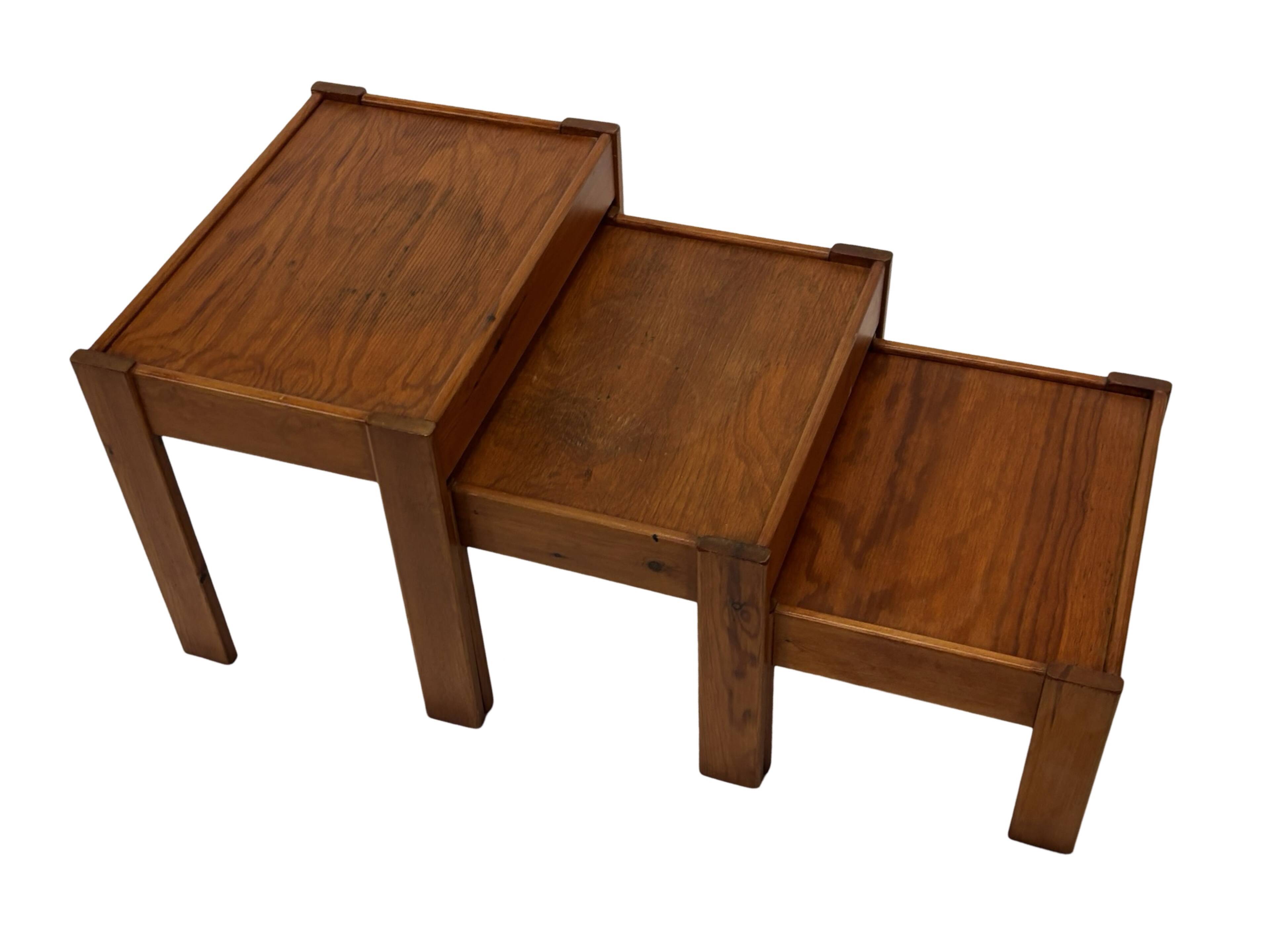 Vintage set of 3 side tables nesting pine wood 60s