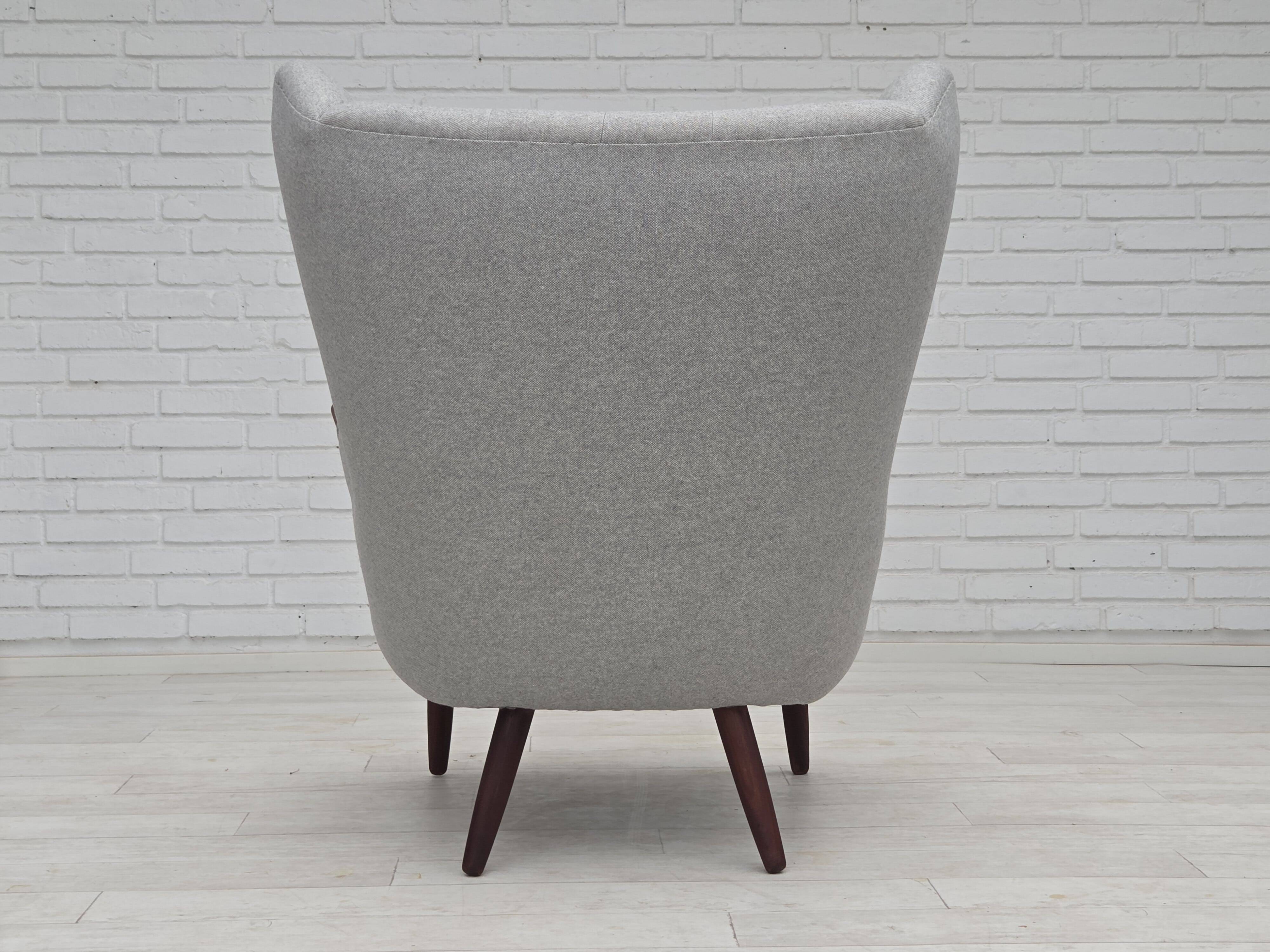 1960s, Danish "Teddy chair" with stool, reupholstered, wool, teak wood.