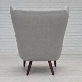 1960s, Danish "Teddy chair" with stool, reupholstered, wool, teak wood.