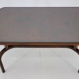 1930s Restored Coffee Table in Walnut with Glass Top,Czechoslovakia