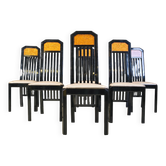Vintage burl wood and lacquer dining chairs, 1980s