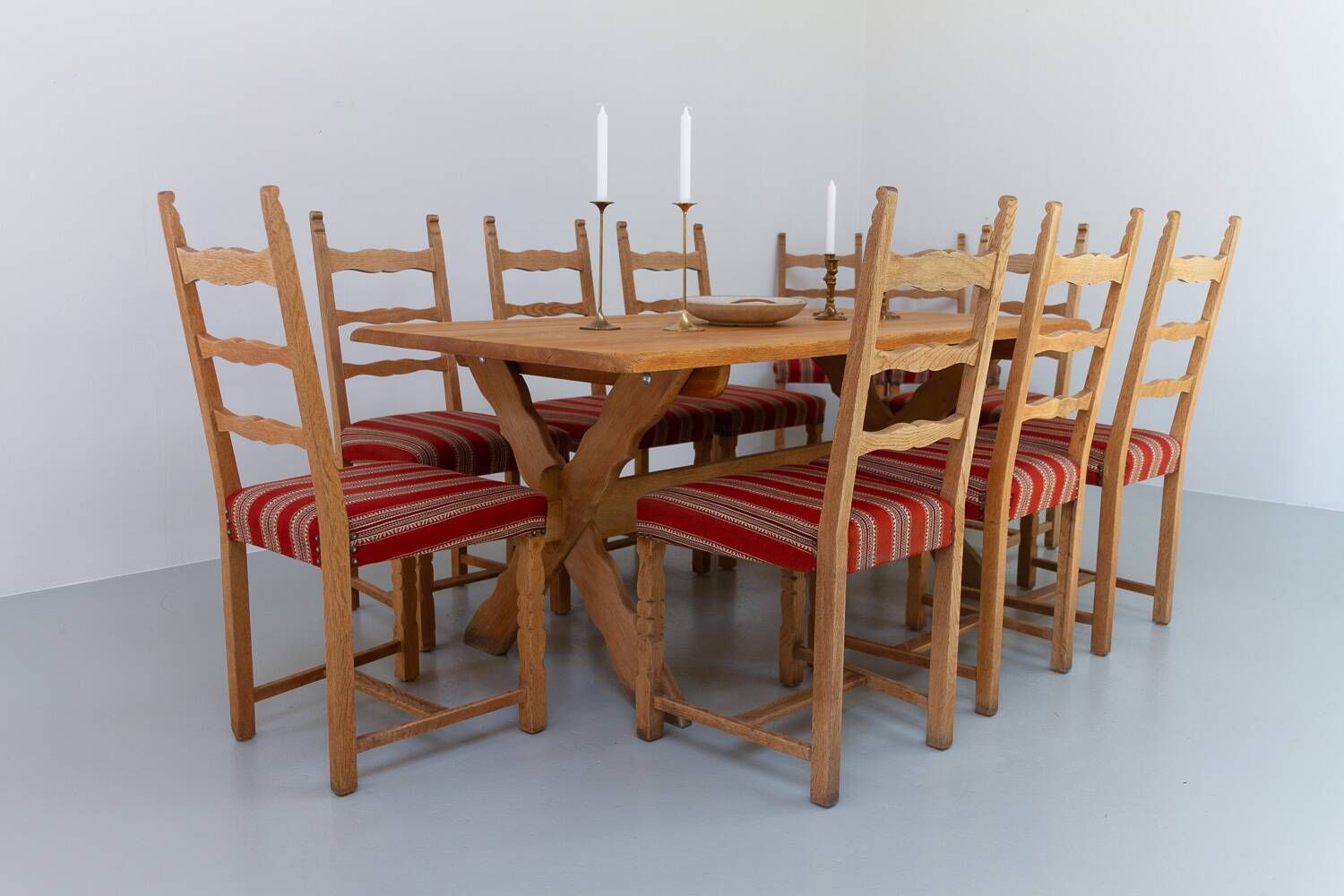 Vintage danish brutalist ladder back oak dining chairs