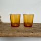 2 vintage amber bowls and 2 glasses
