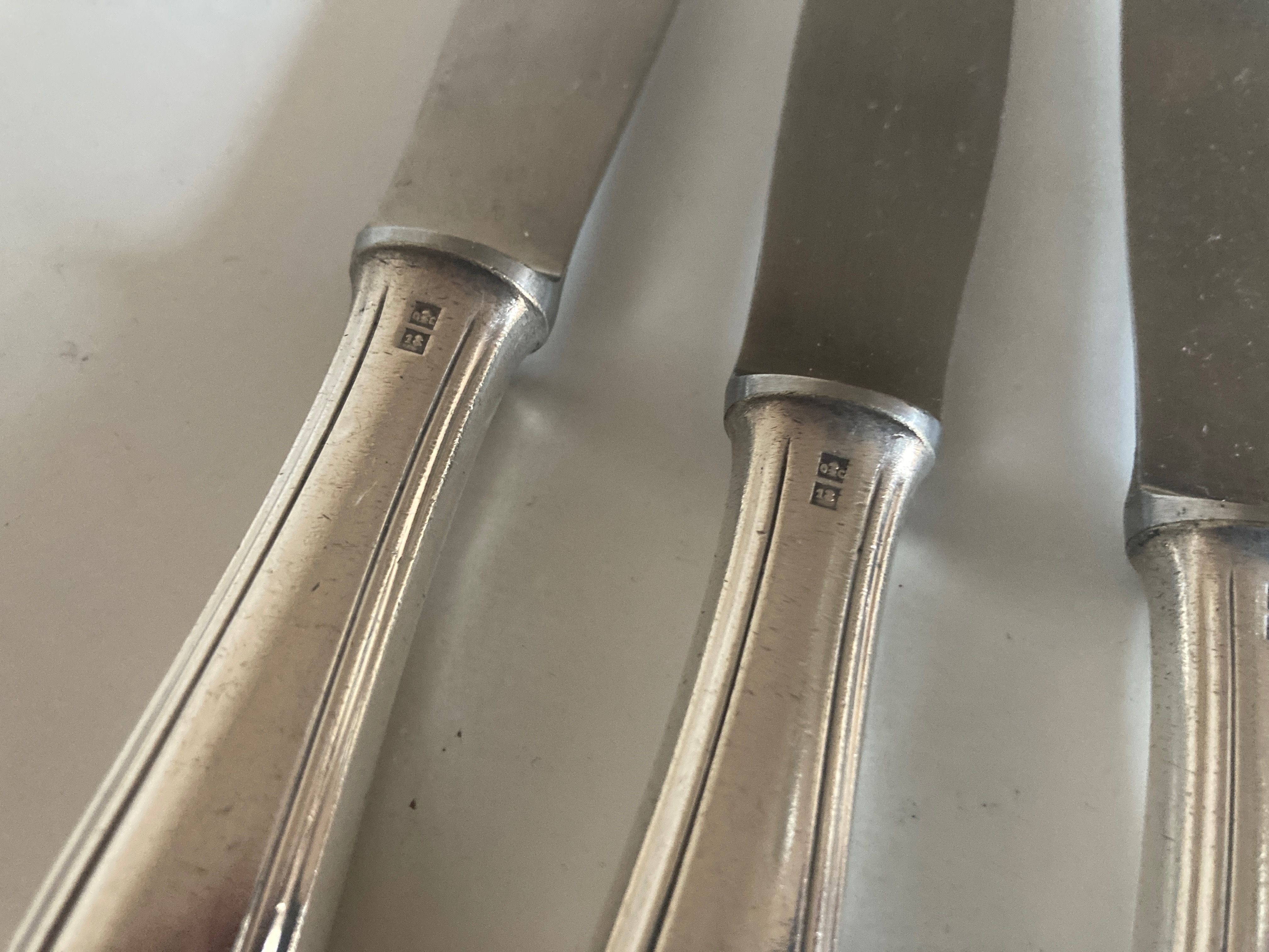 Set of 11 knives Christofle Alfénide Saturn modernist silver metal