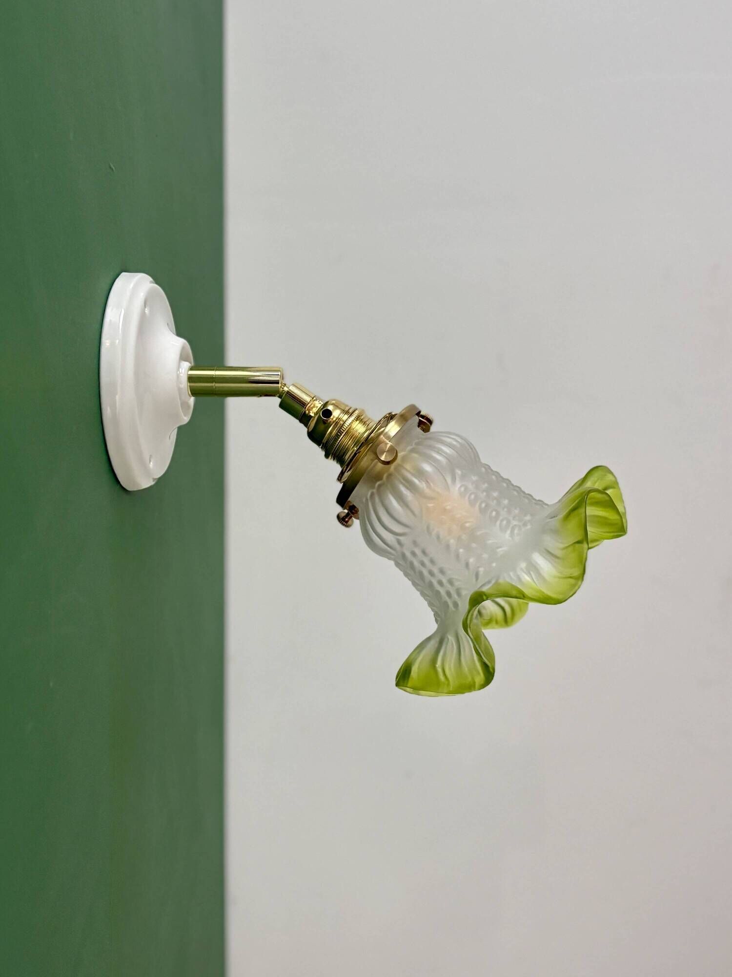 Vintage green frosted glass tulip wall light