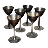 Set of six hammered metal stemmed glasses