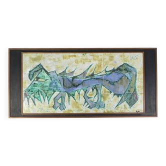 Tile plateau with dragon, 1970s