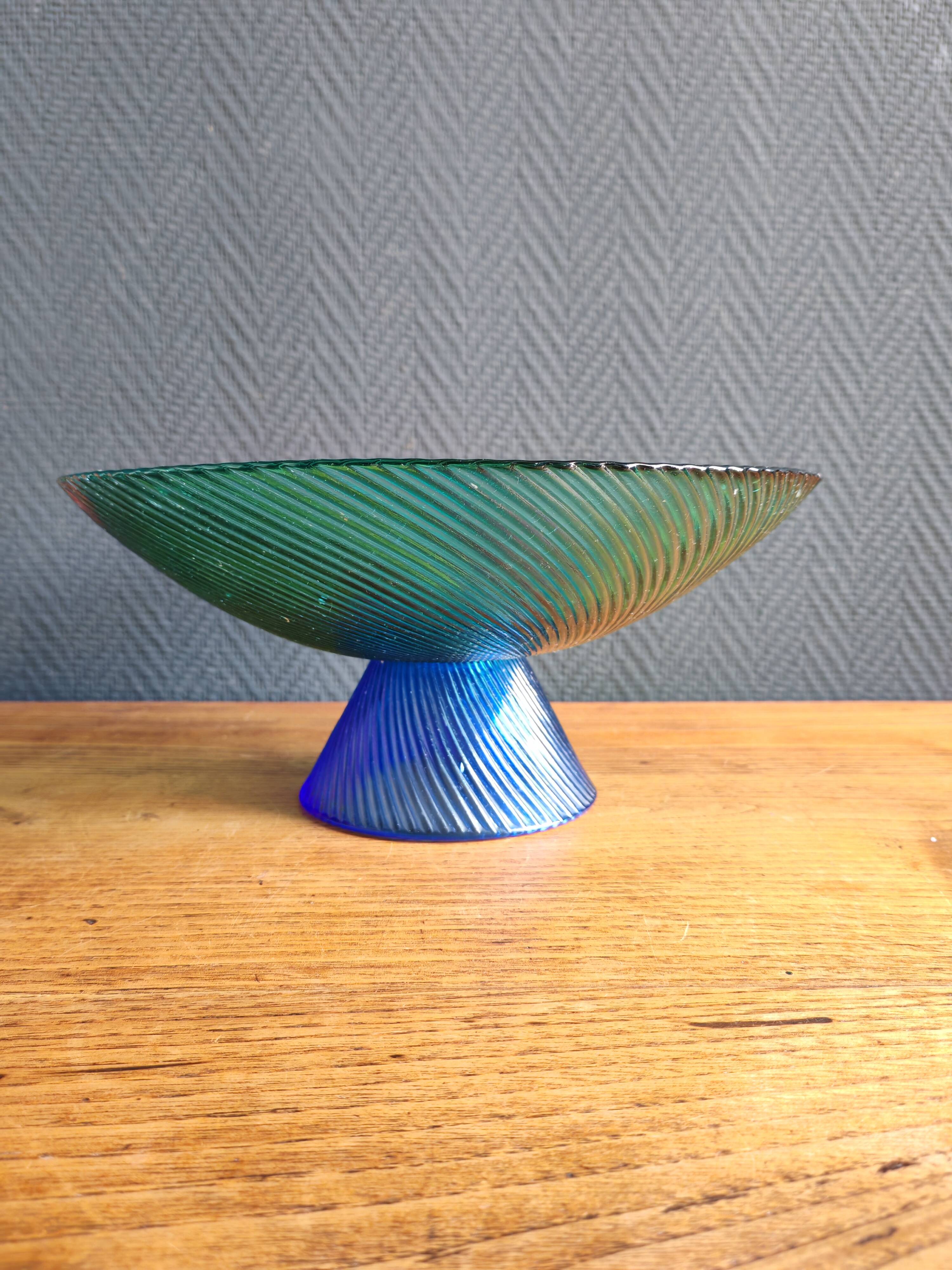 Vintage Glass Blown Fruit Bowl – Blue and Green Design Centrepiece