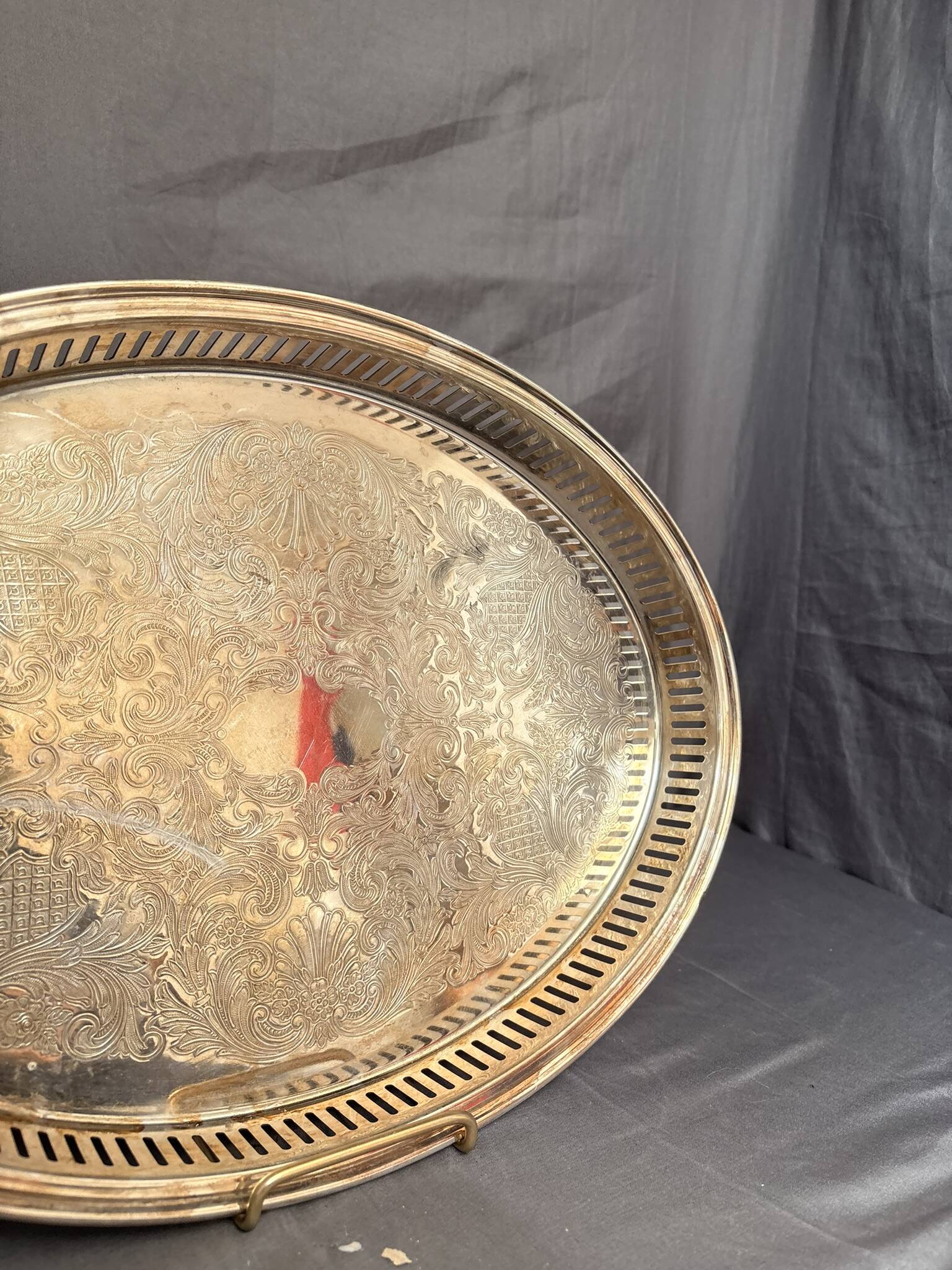 Antique Silver-Plated Metal Tray Rocaille Rococo Louis XV