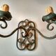 Pair of old wrought iron sconces patina green and gold - 2 lights