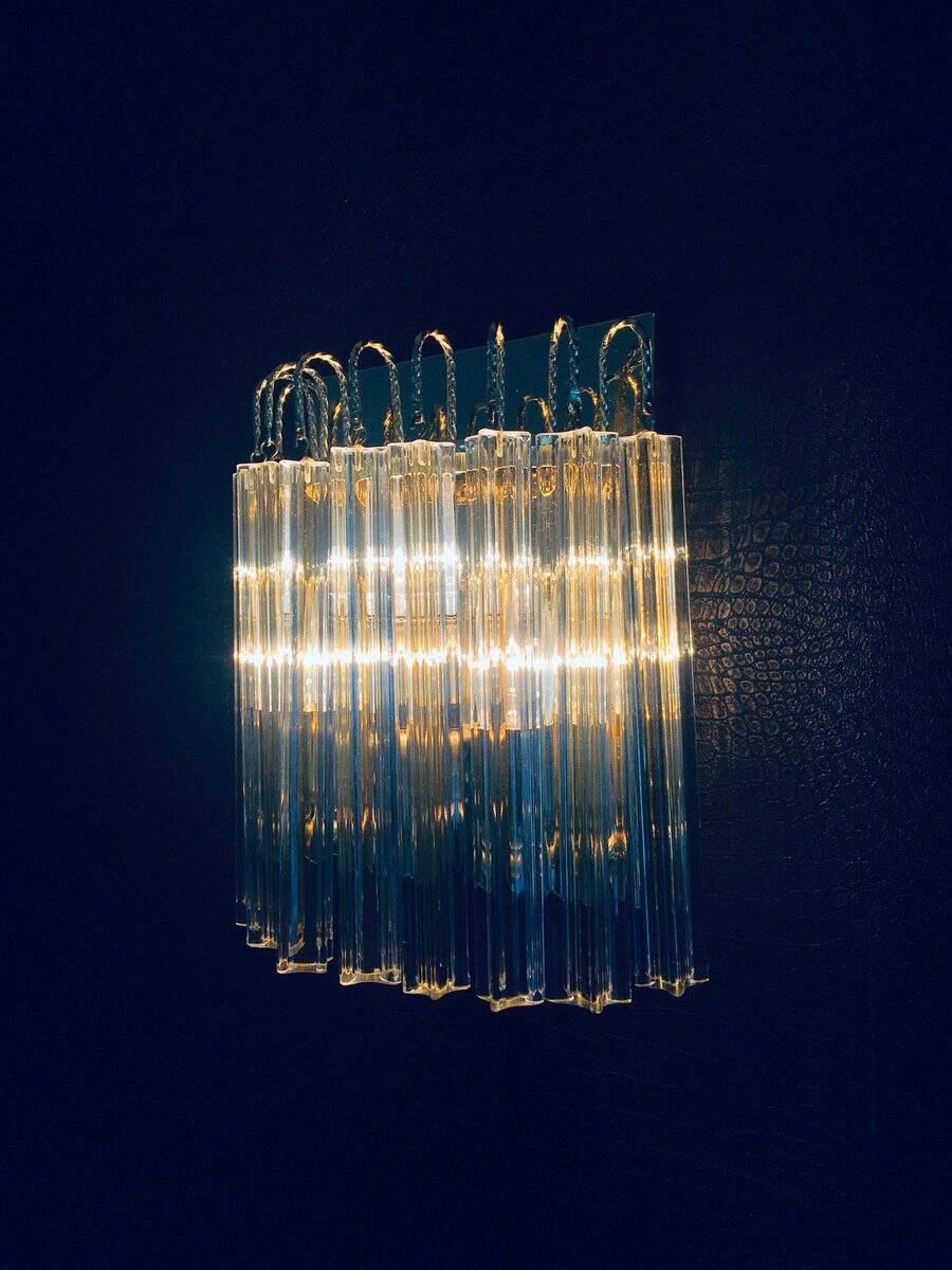 Hollywood Regency Style Glass & Brass Wall Lamp from Massive, Italy, 1980s