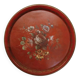 Antique Napoleon III Round Sheet Metal Tray - Flower Painting