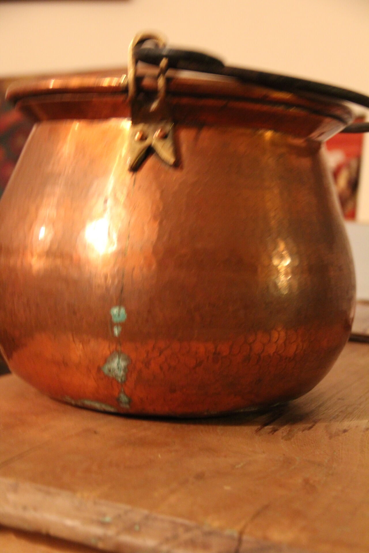 Hammered copper cauldron