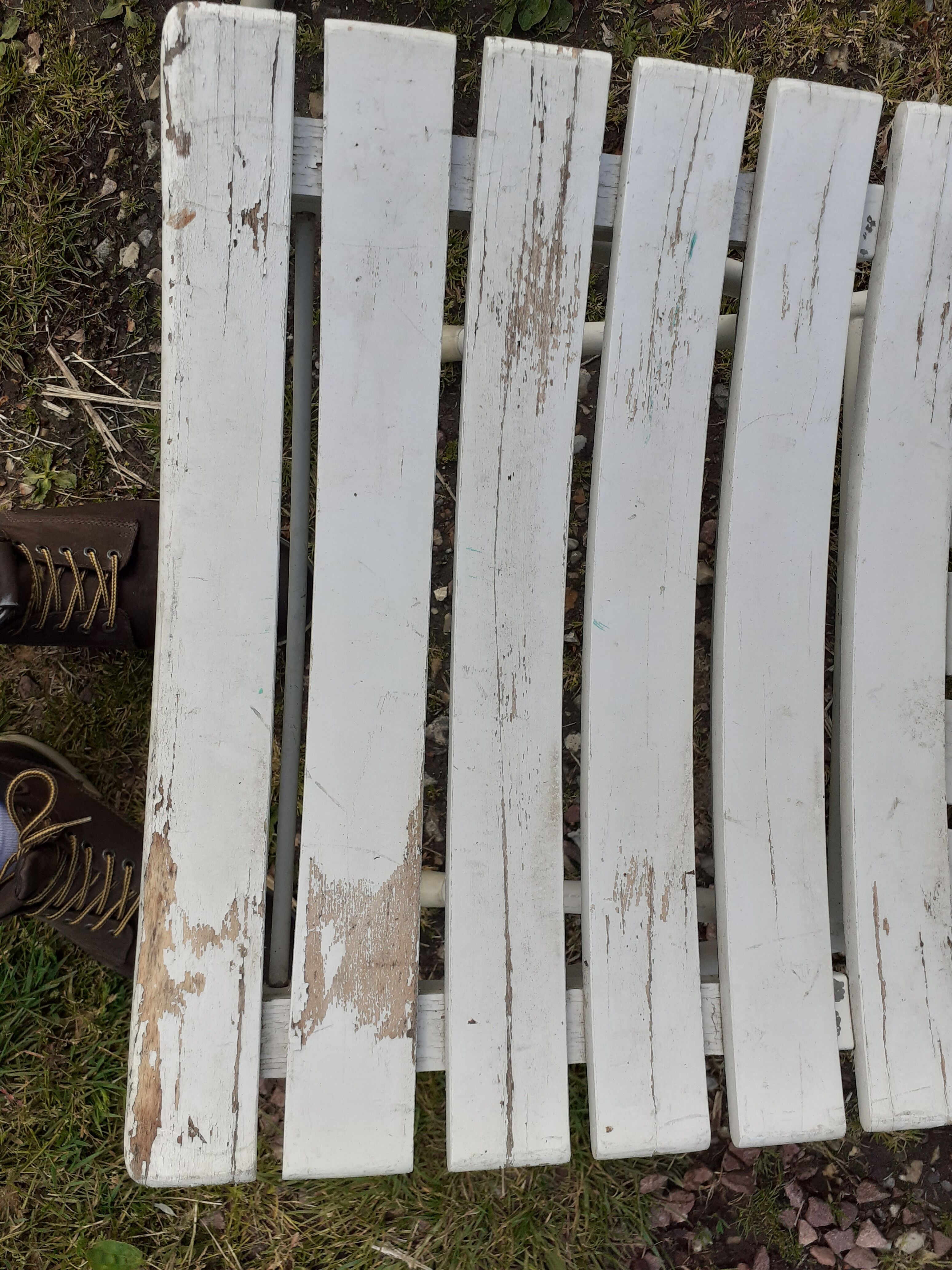Pair of iron and old wood garden chairs